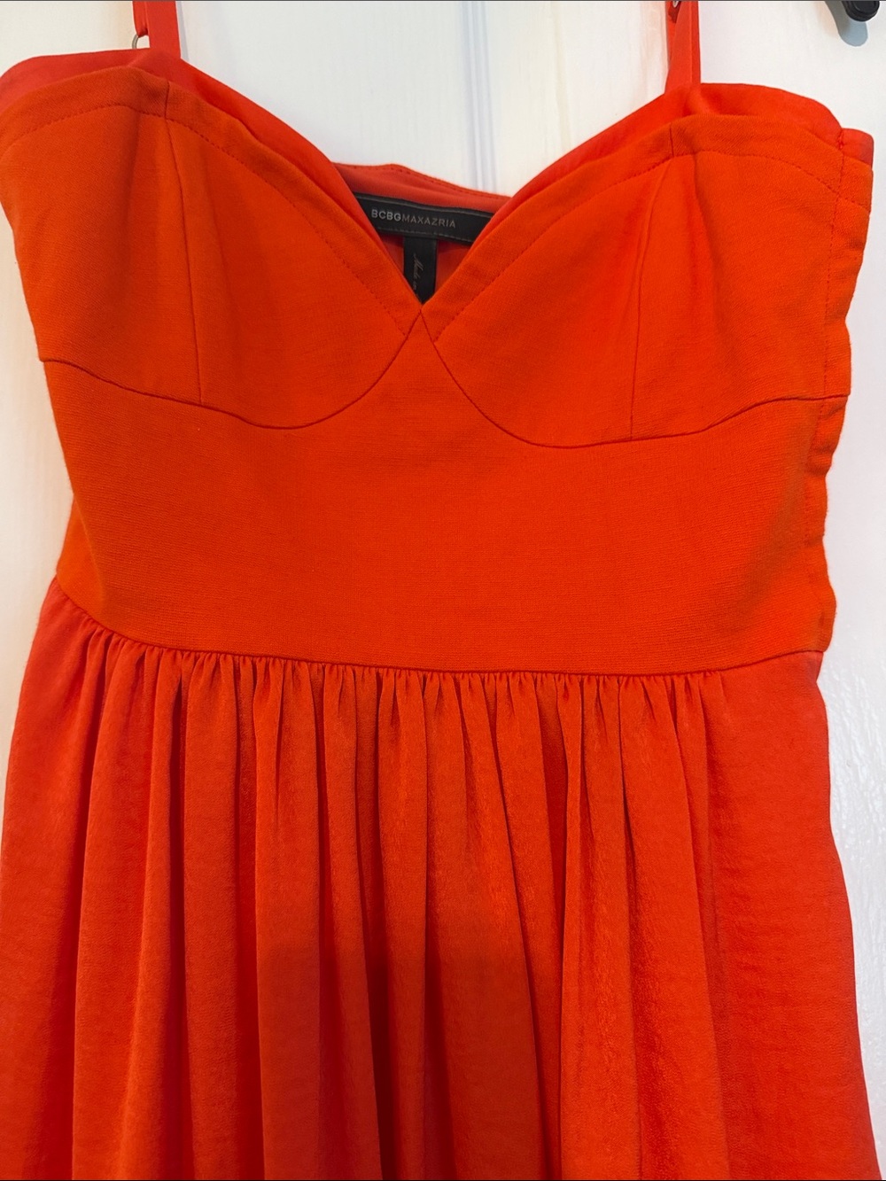 BCBGMaxAzria Red-Orange High-Low Spaghetti Strap Dress Size Small - Picture 4 of 7